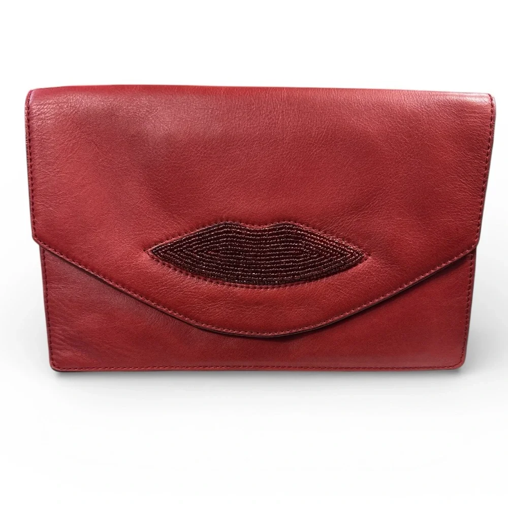 VTG Banana Republic L Wren Scott Collection Red Genuine‎ Leather Clutch